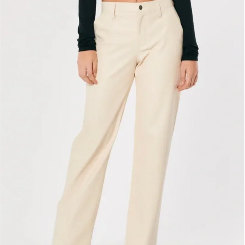 Hollister Cream Faux Leather Pant
